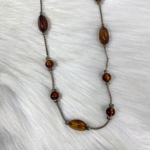 Vintage Monet Faux Tortoiseshell Bead Chain Necklace 17" - Picture 4 of 6